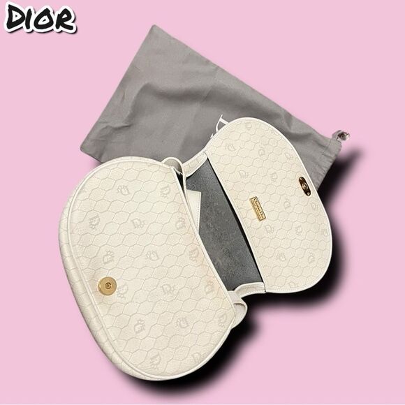 Vintage Christian Dior White Saddle Crossbody Bag with Gold Hardware - Picture 8 of 16